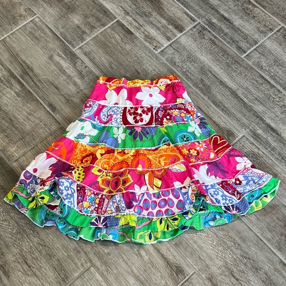 Girls Colorful Patchwork Tiered Ruffle Skirt Elastic Waist Fun Hippie Boho 6/7 - Picture 1 of 8